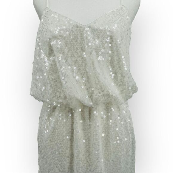 Aidan Mattox White Sequined Dress Sleeveless Blouson Mini Women’s Size 6 - Picture 5 of 12